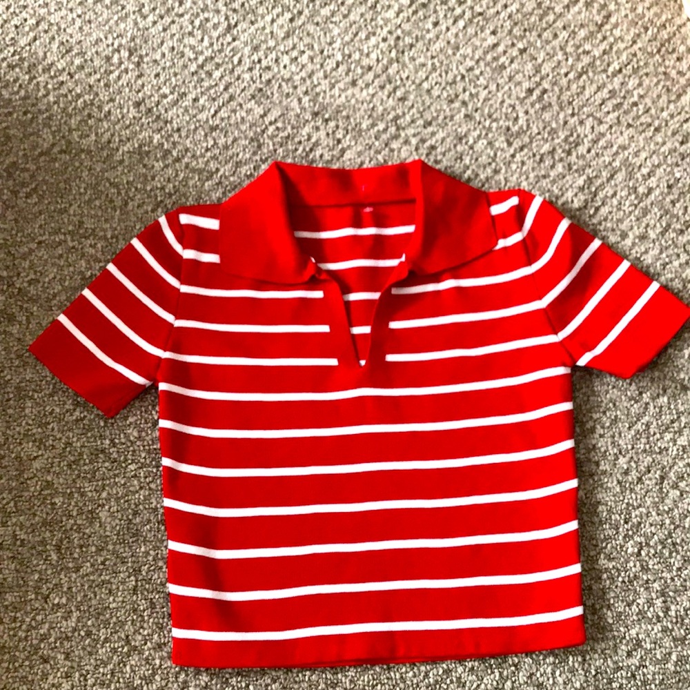 Striped collard tee shirt crop top